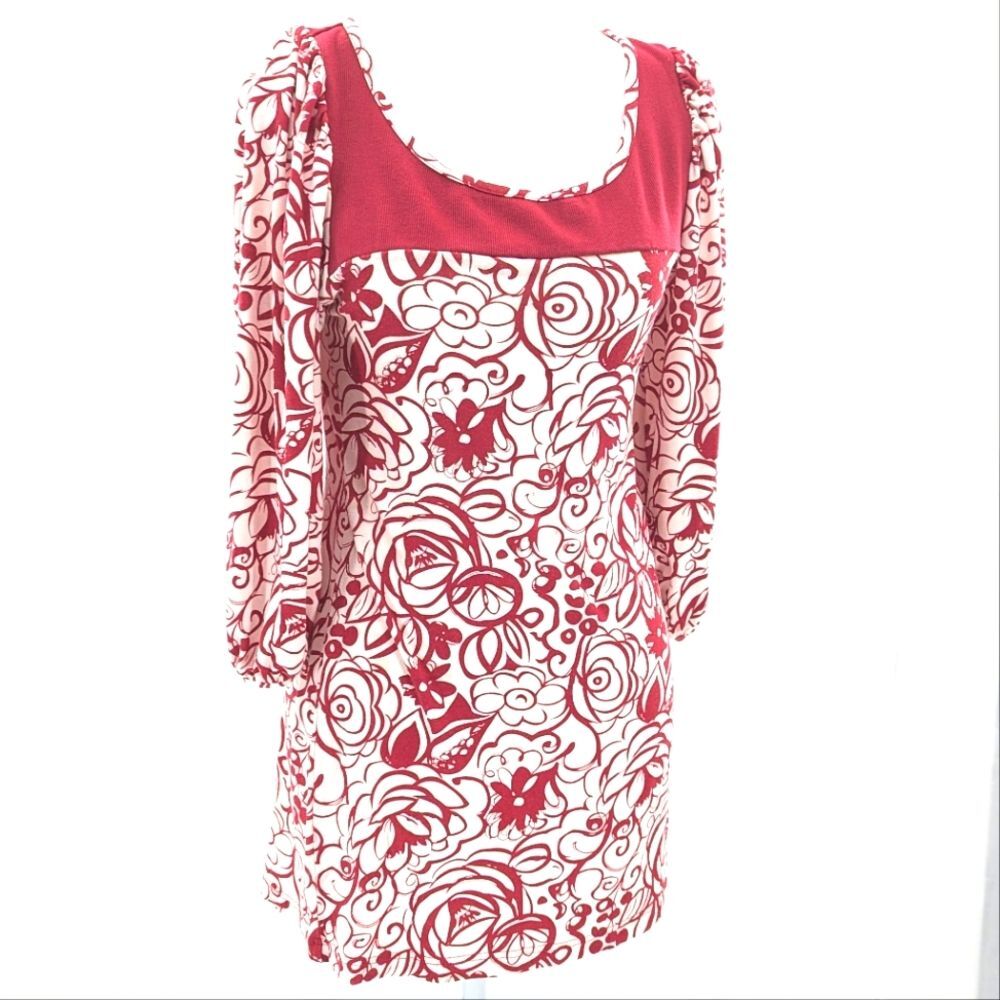 Guess Y2K Retro Red White Floral Scoop Neck Mini Dress Size Small